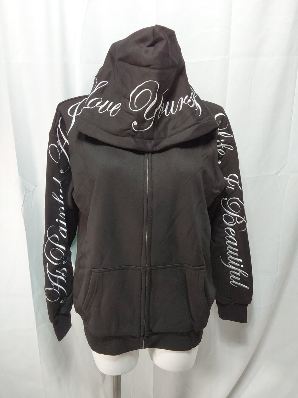 Yours Truly XL Black "Love Yourself" Full Zip Hooded Jacket